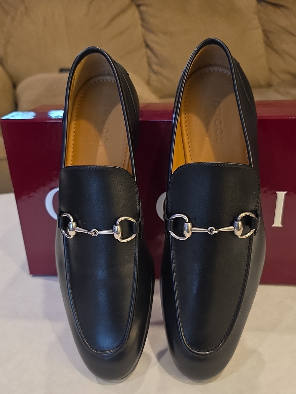 Gucci Black Leather Horsebit Slip-On Loafers